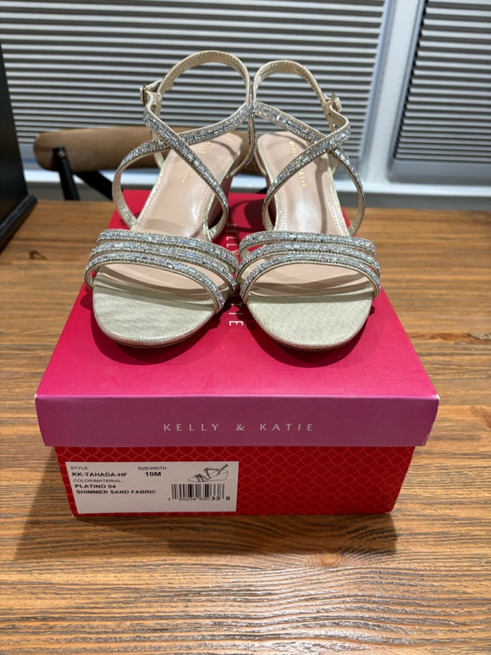 Kelly & Katie Champagne Gold $ Silver Rhinestone Strappy Heels